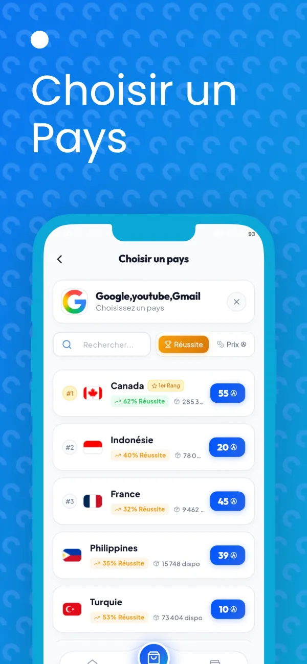 One SMS, capture App Store : choisir un pays