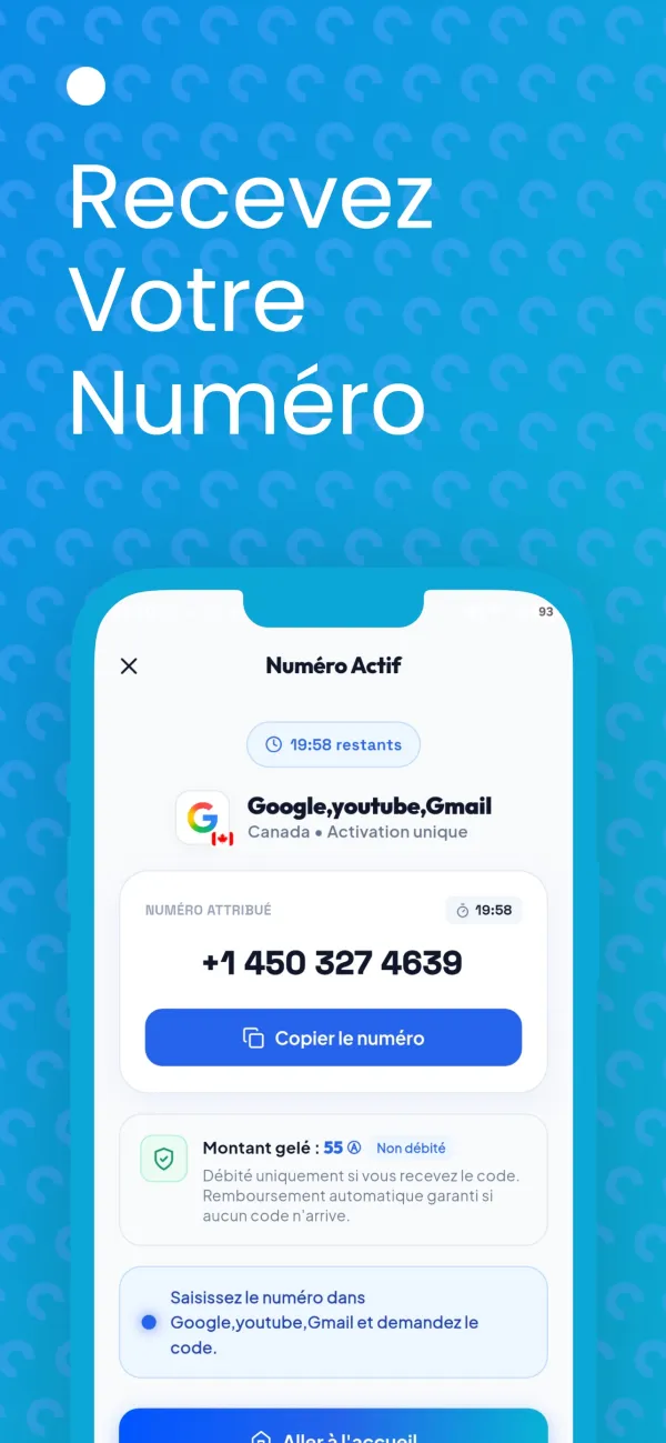 One SMS, capture App Store : numéro actif reçu